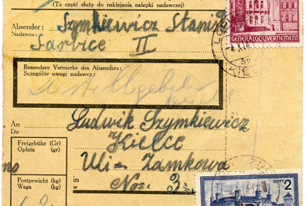 Dowód nadania paczki do więzienia kieleckiego,  1941 r.